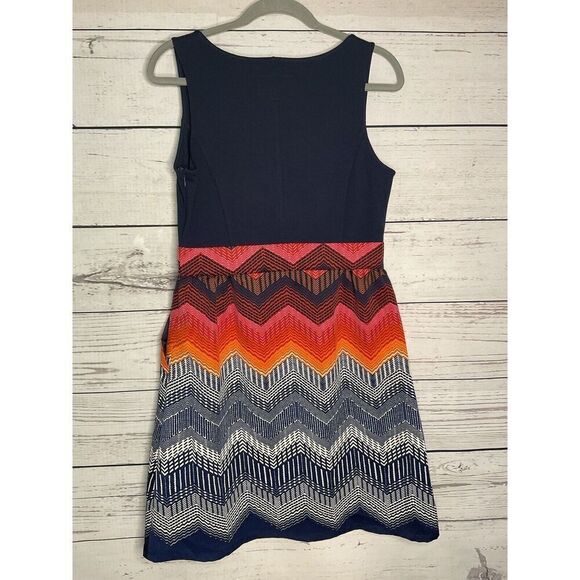 Tabitha Anthropologie Navy Sleeveless Chevron Fit & Flare Above The Knee Dress 6 - Picture 7 of 9